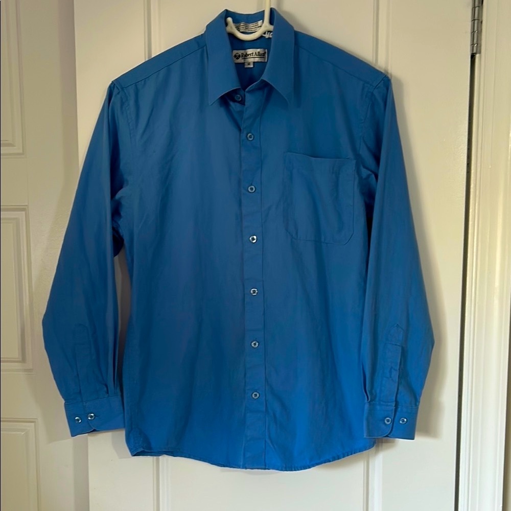 Boys Tailored Cerulean Blue Button Down Dress Shirt Classic Long Sleeve